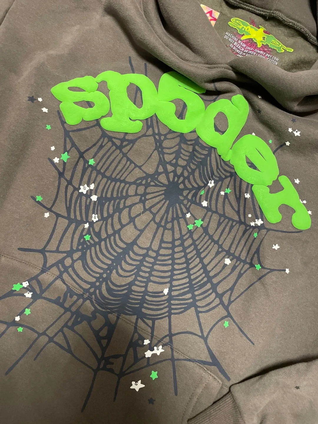 Green and Black Sp5der hoodie image indicator(2)