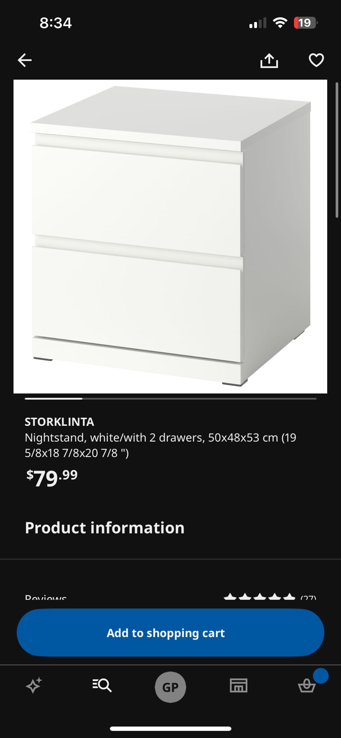 IKEA STORKLINTA Nightstand - White