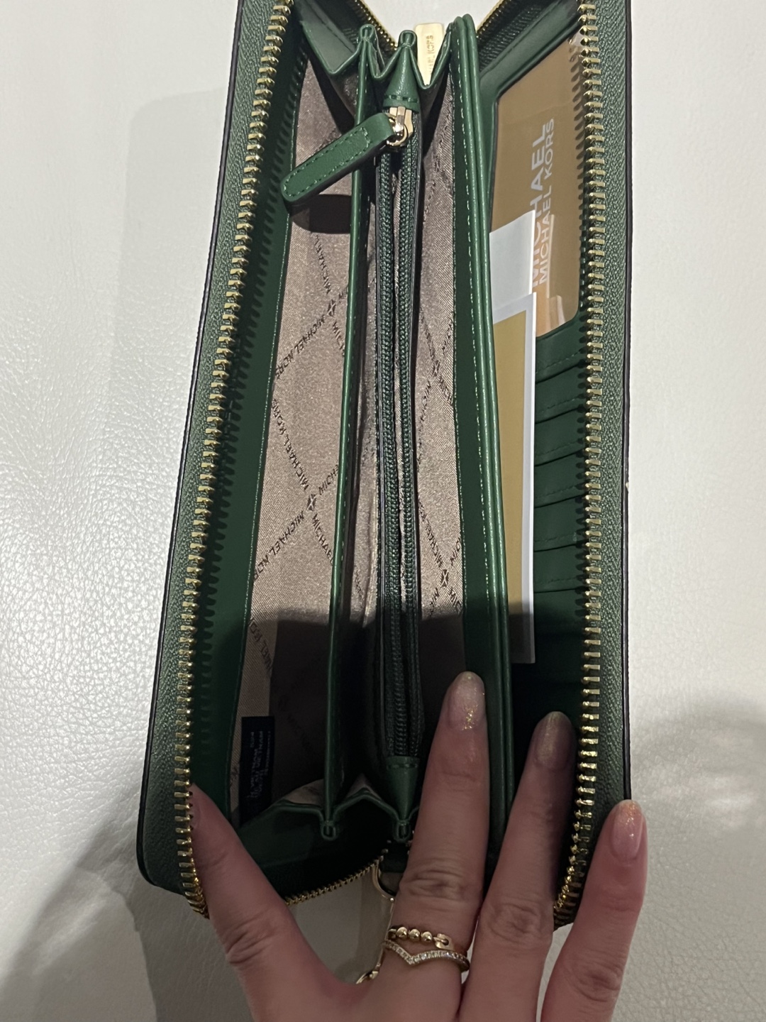 Michael Kors Green and White Striped Zip Around Wallet - photo 4