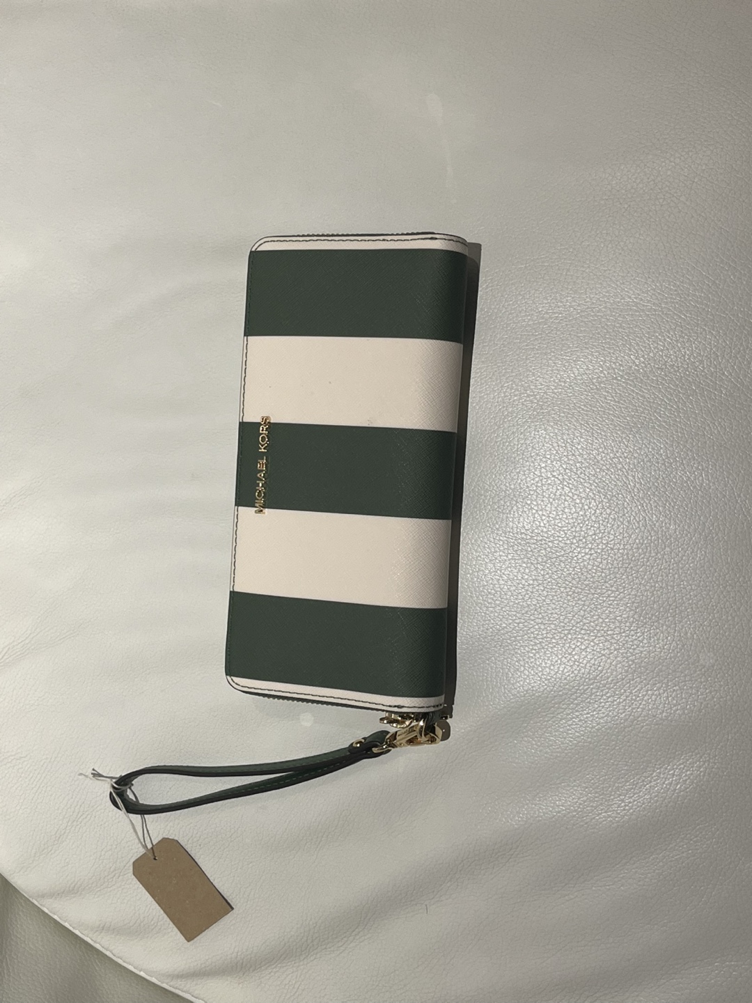 Michael Kors Green and White Striped Zip Around Wallet - photo 2