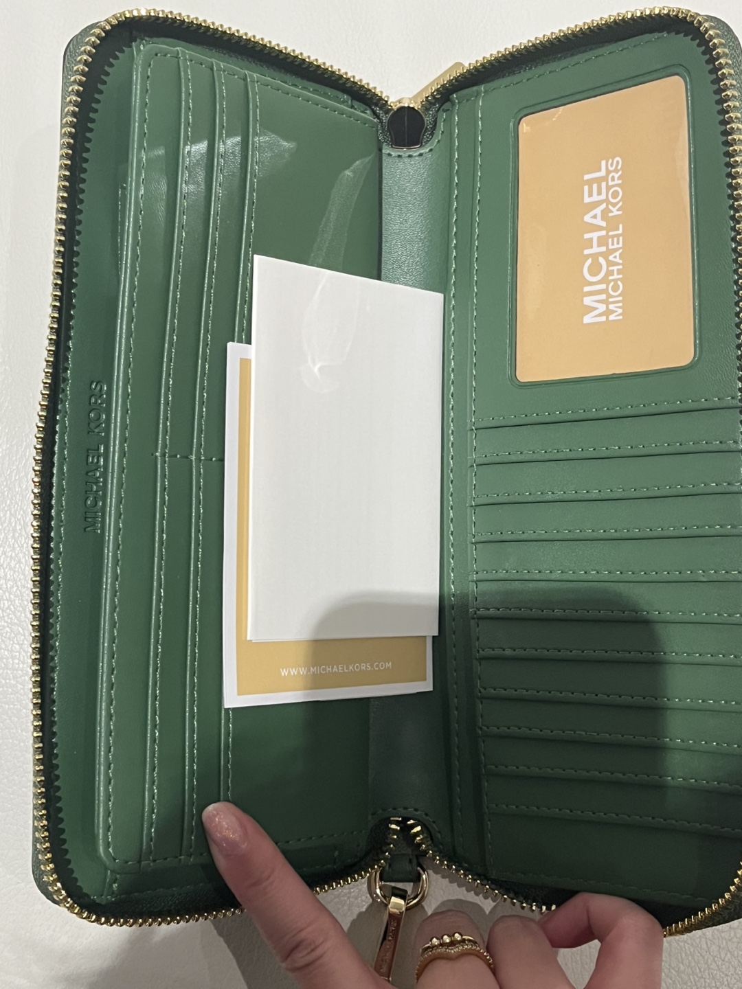 Michael Kors Green and White Striped Zip Around Wallet - photo 5