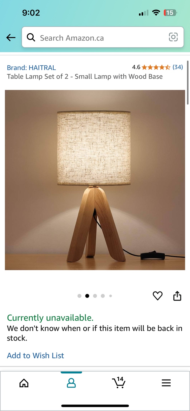 HAITRAL Table Lamp with Wooden Base