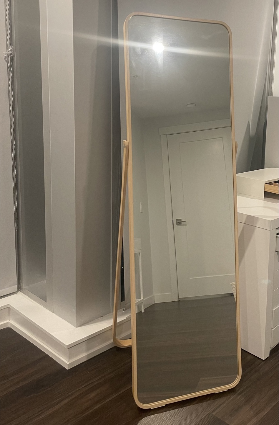 Full-Length Freestanding Mirror with Light Wood Frame