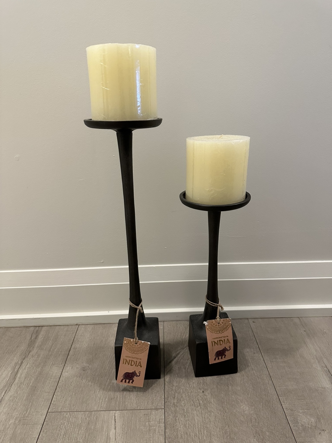 Pair of Black Metal Candle Holders