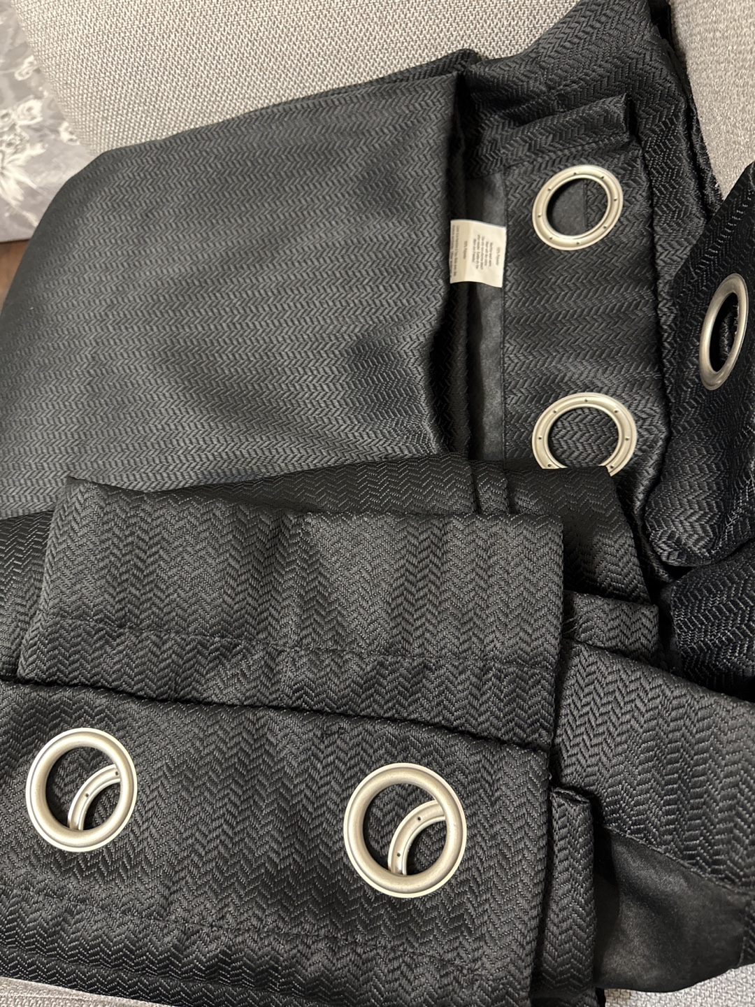 Black Herringbone Grommet Curtains