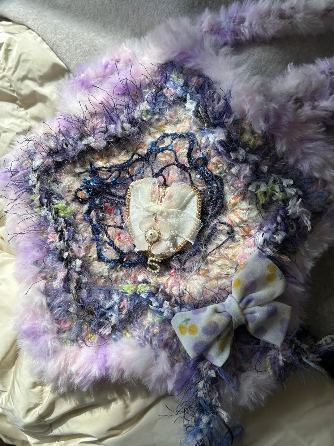 Unique Handmade purple Fluffy Knitted bag image indicator(2)