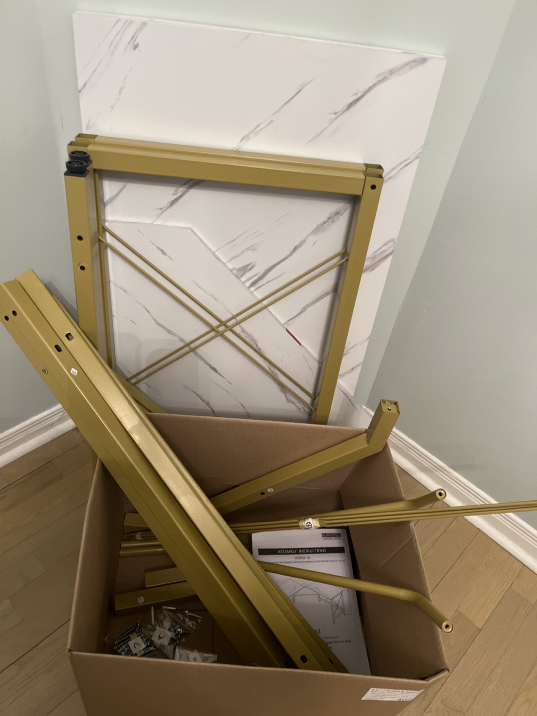 Corner Desk - Gold Metal Frame, Marble Top - photo 4