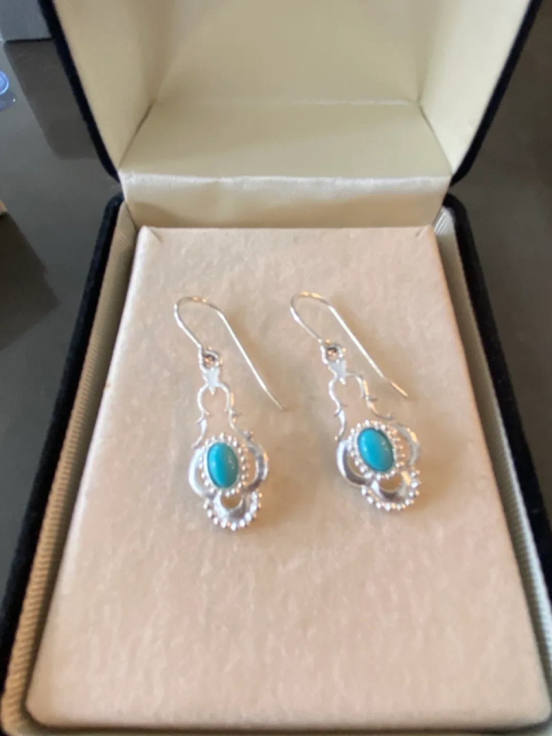 Genuine Silver with Genuine Turquoise Cabochon earrings thumbnail