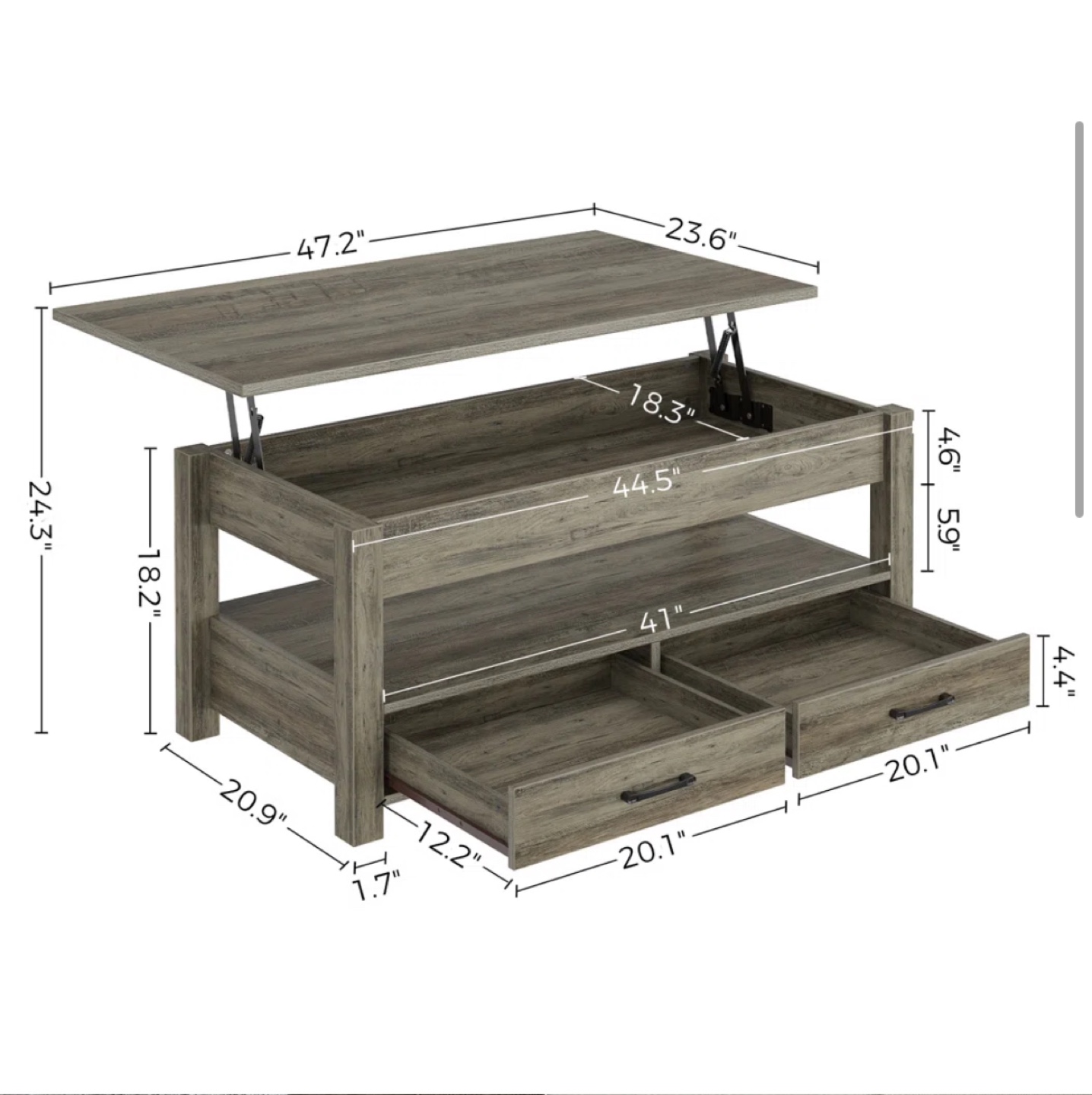 Lift-Top Coffee Table with Storage and Two Drawers - photo 4