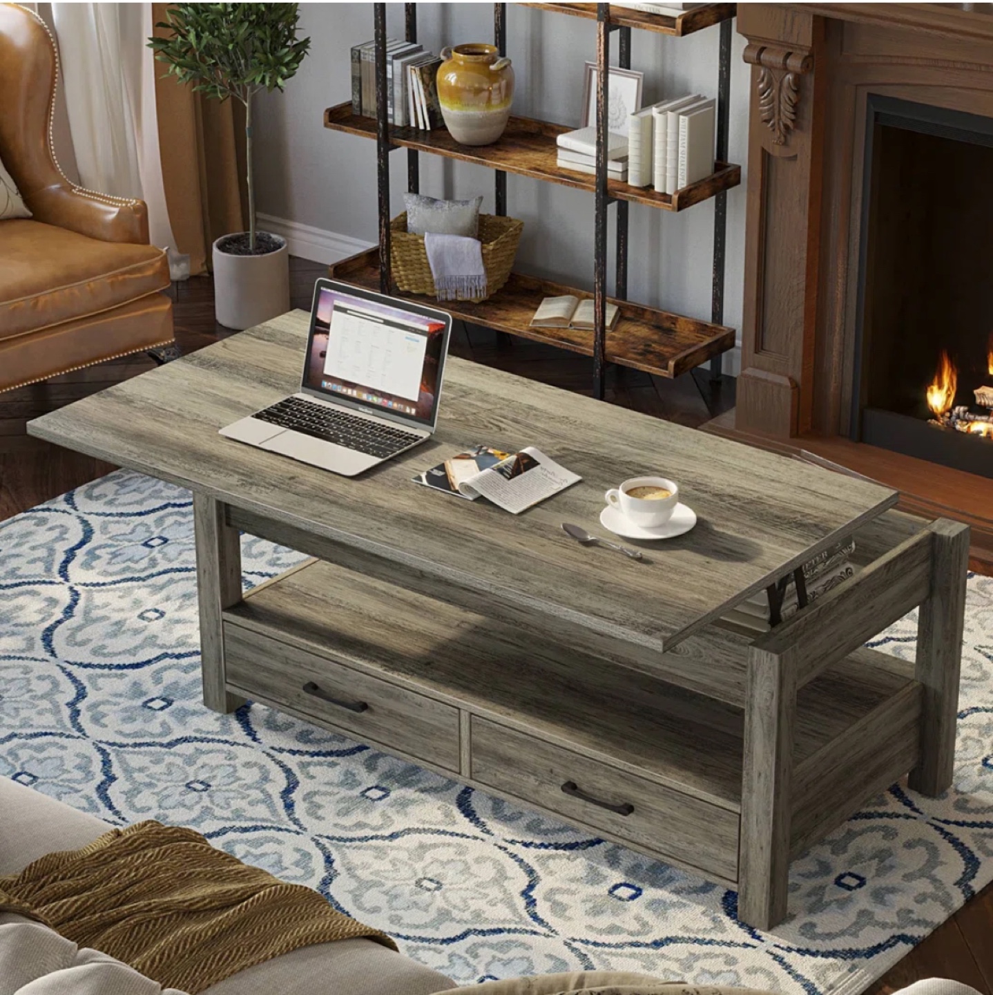 Lift-Top Coffee Table with Storage and Two Drawers - photo 2