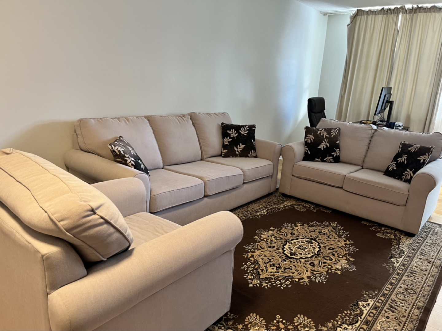 Beige Sofa Set - 3 Piece - photo 2