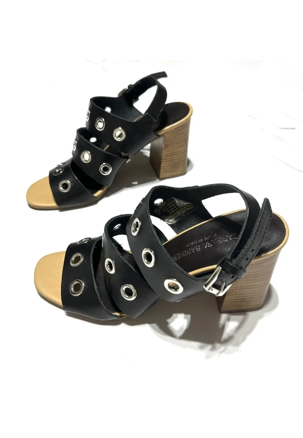Barbara Barbieri Black Leather Eyelet Sandals Size 7.5 thumbnail