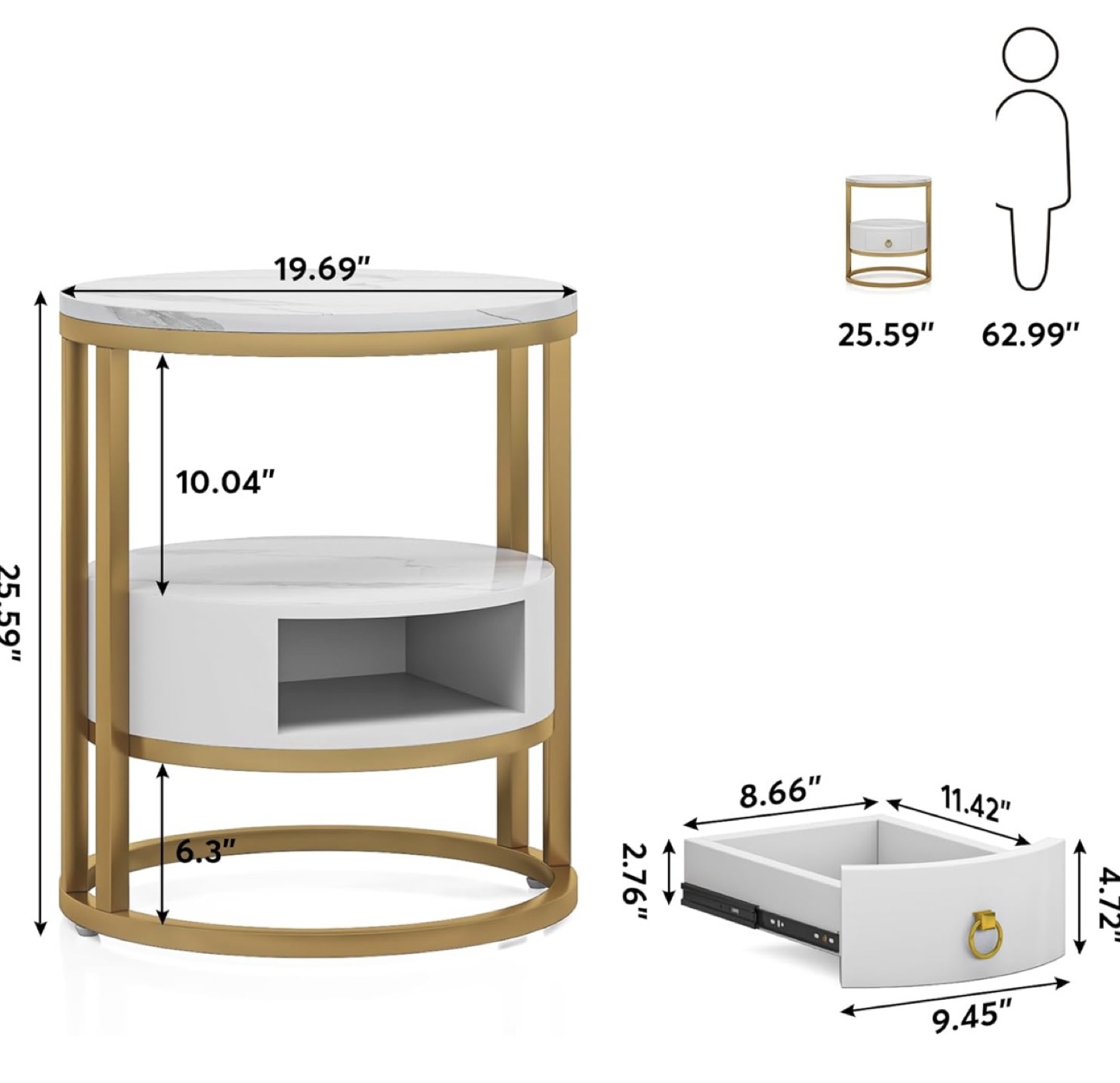 White & Gold Nightstand - photo 2