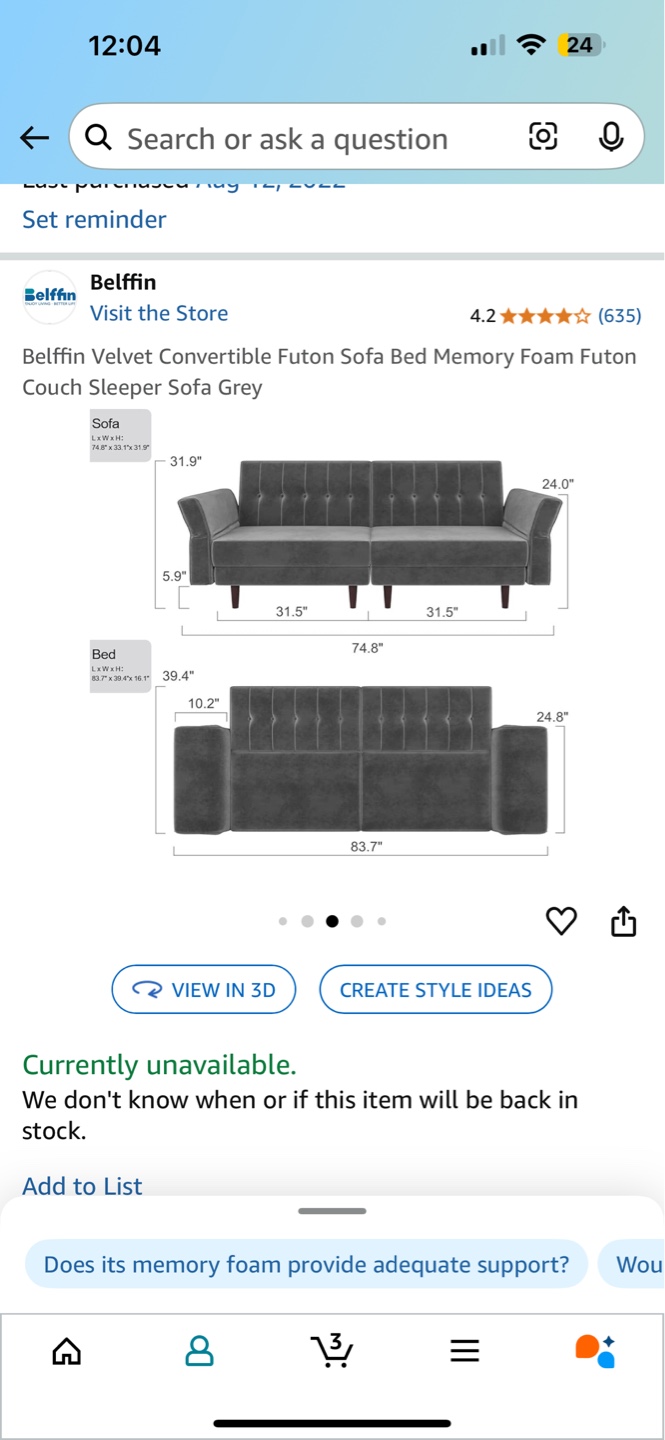 Belfin Velvet Futon Sofa Bed Couch Sleeper - photo 3