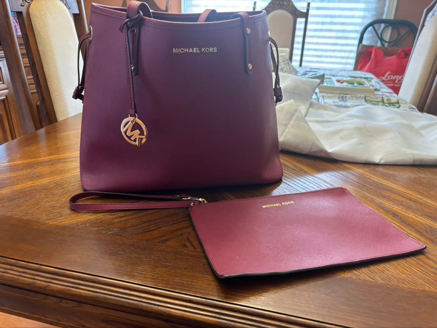 Michael Kors Tote purse wine colour image indicator(2)