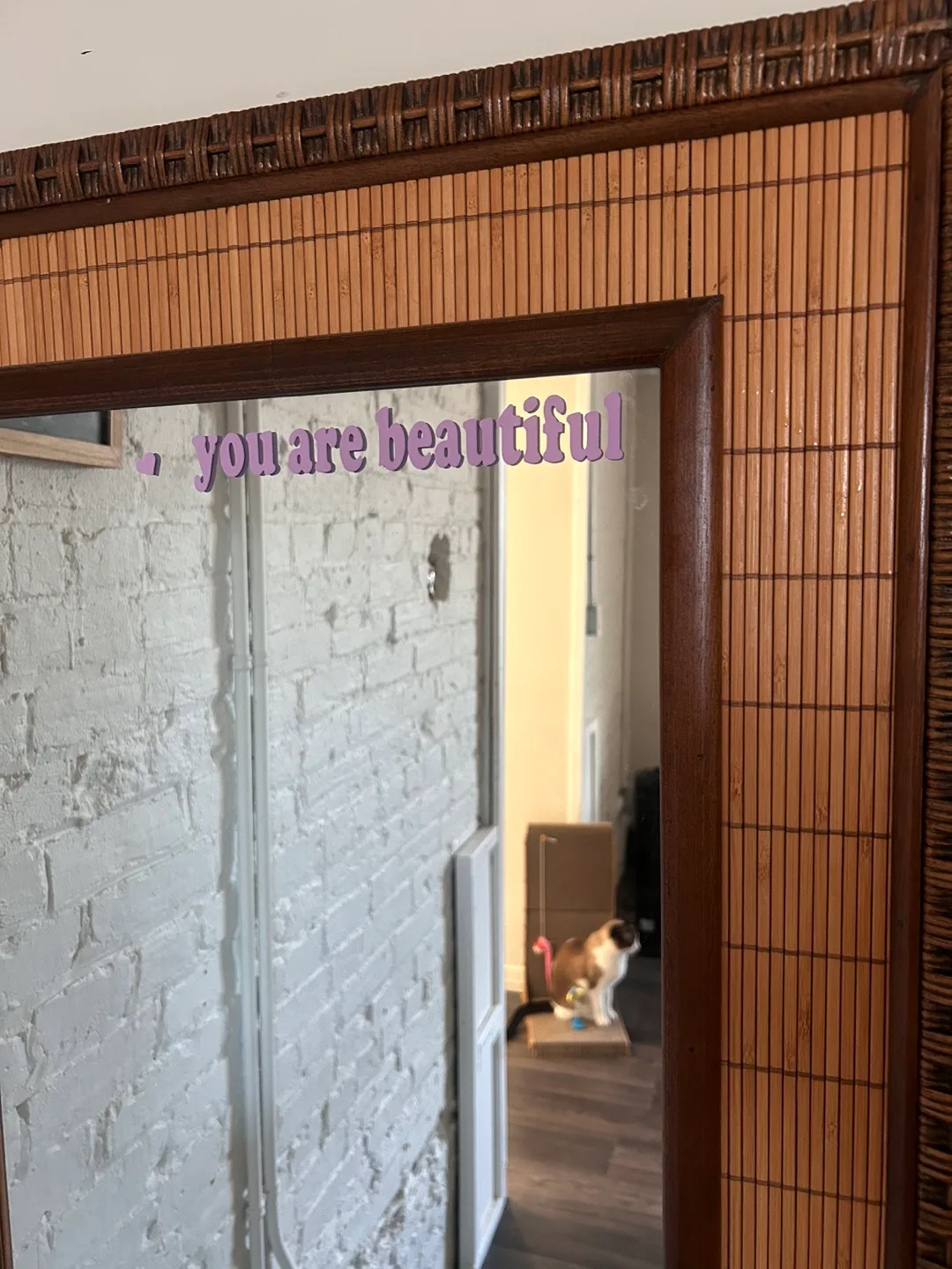 Rattan Vintage Bamboo Mirror, removable decal image indicator(3)