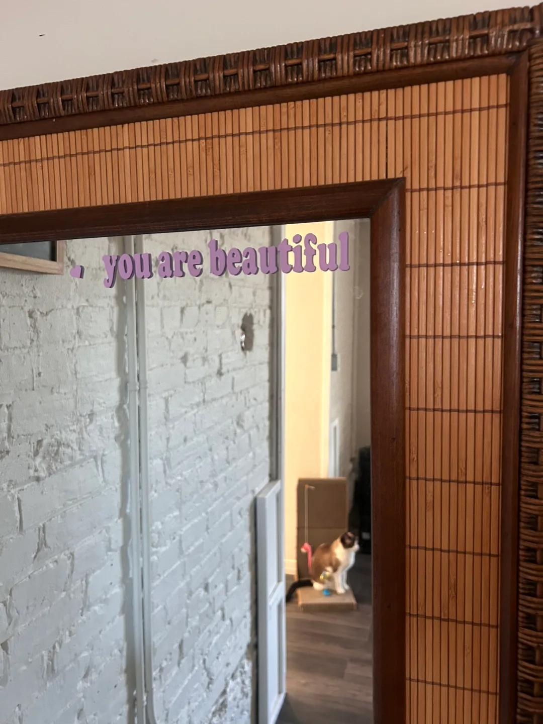 Rattan Vintage Bamboo Mirror, removable decal image indicator(2)