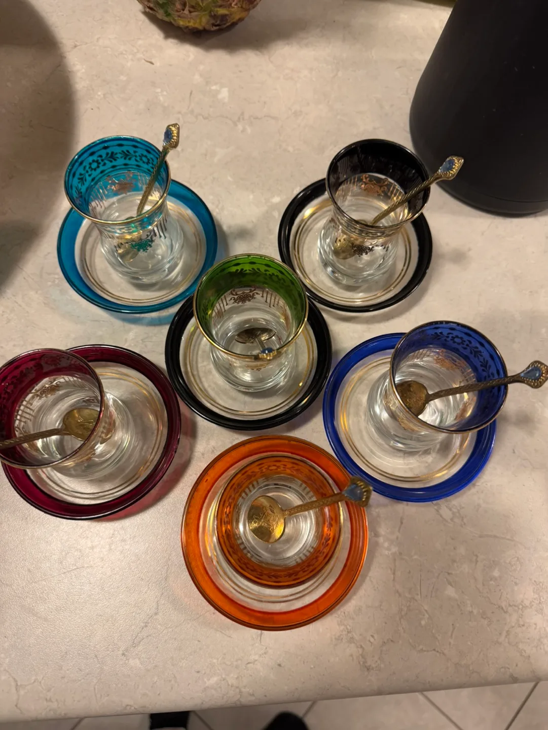 Set of six Turkish tea glasses with saucers and spoons image indicator(2)