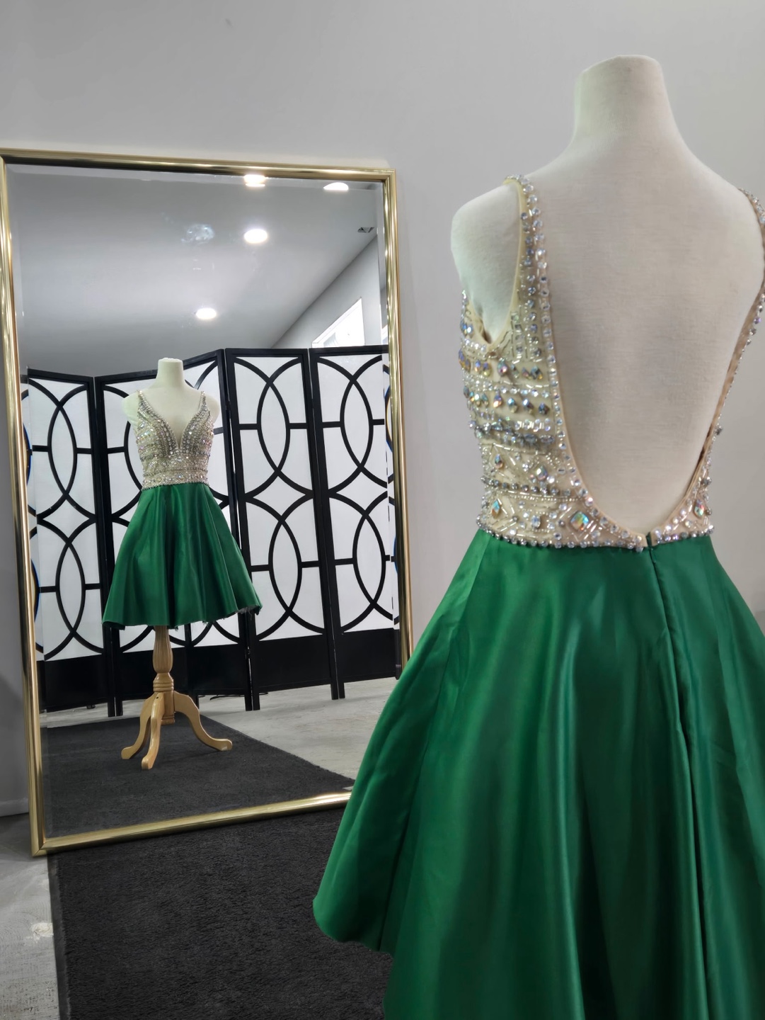 Emerald Green Beaded Homecoming Dress