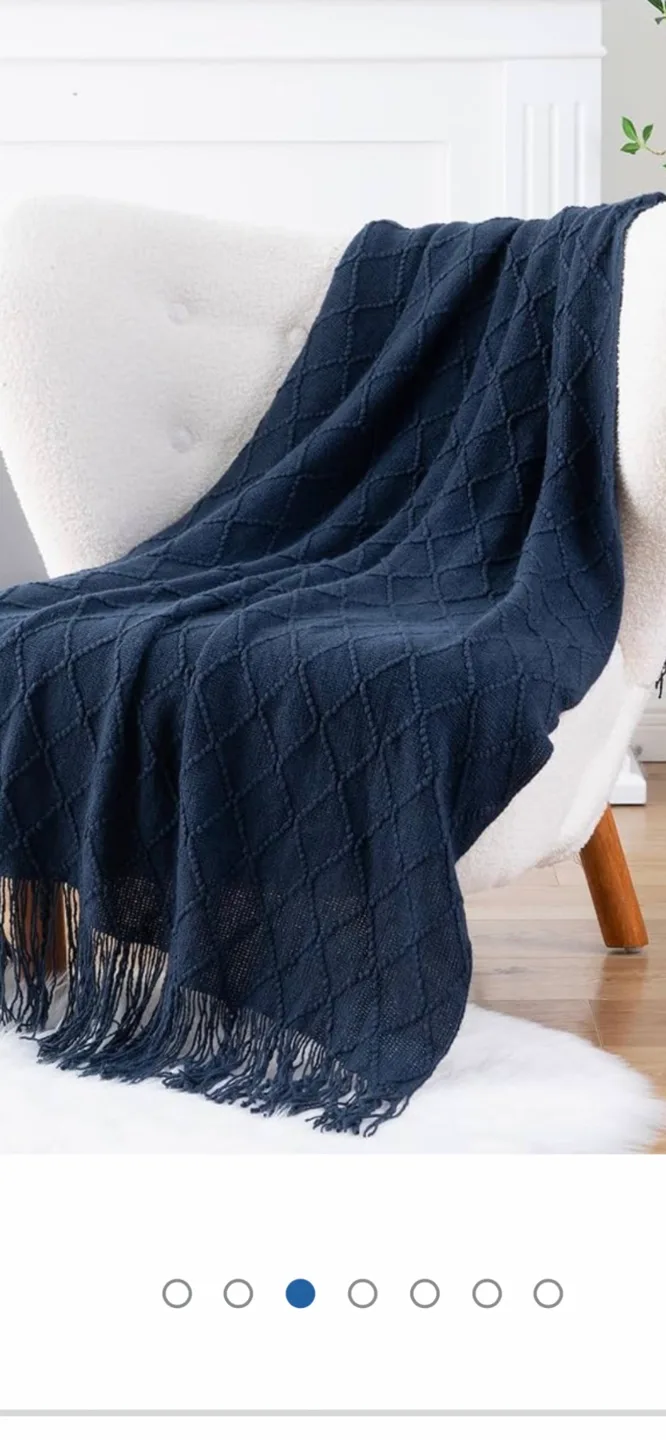 TEMU Knitted Throw Blanket with Tassels - Grey and Navy image indicator(5)