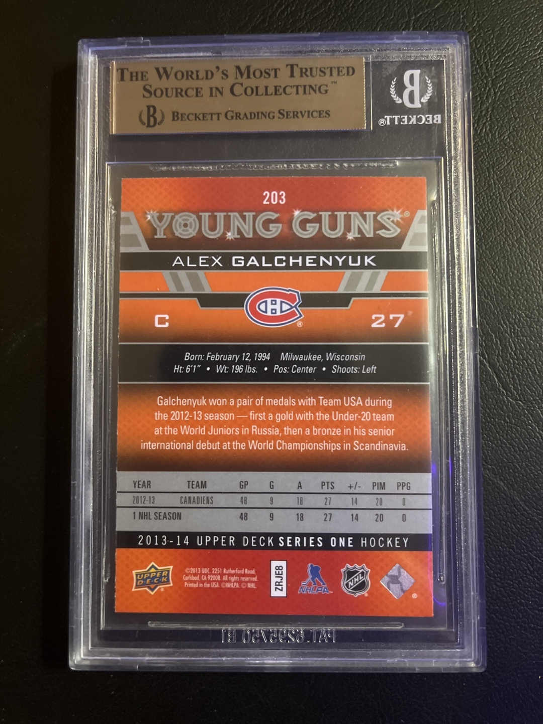 2013-14 UD Young GunsAlex Galchenyuk #203 BGS 9.5 - photo 2