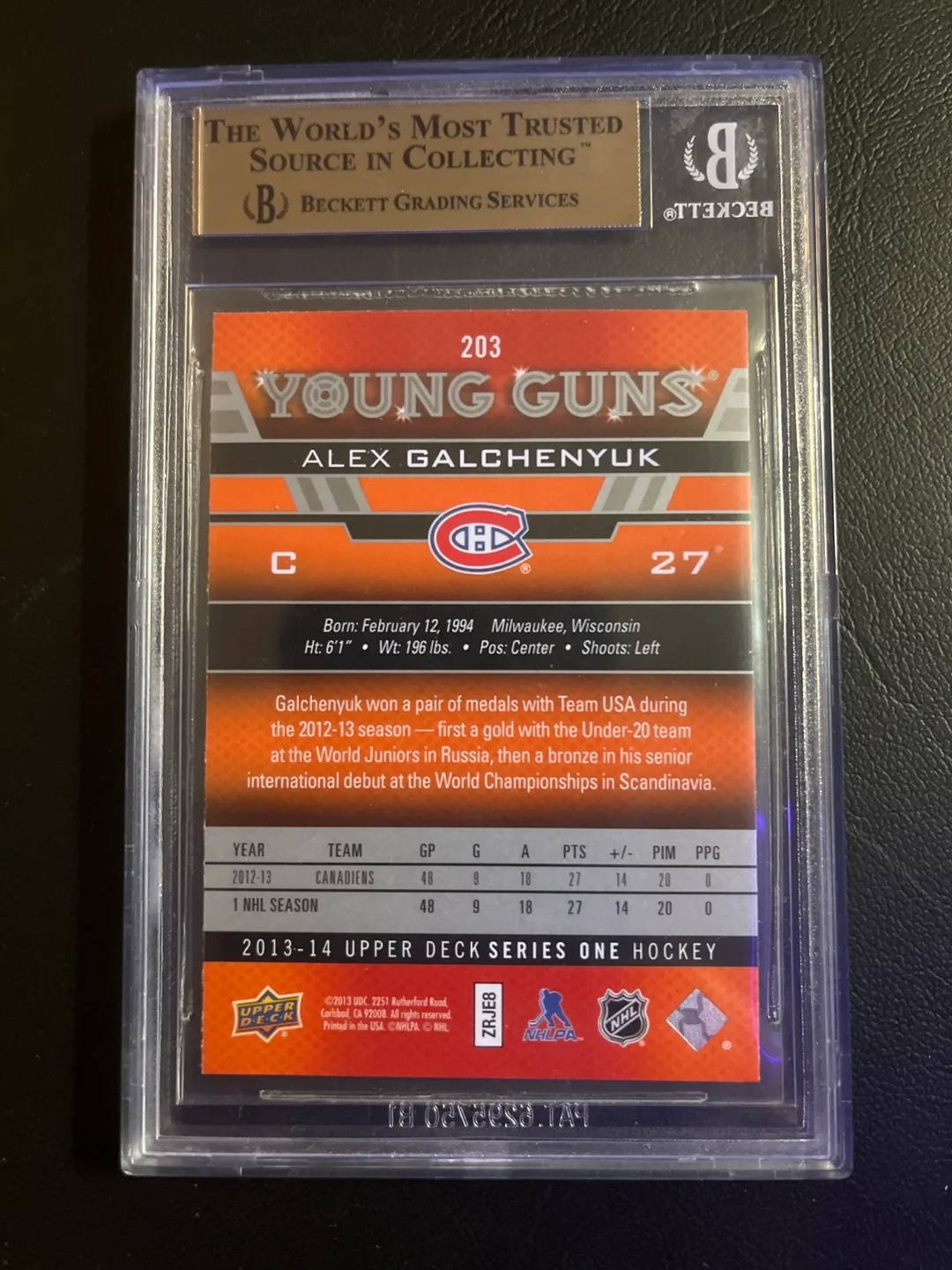 2013-14 UD Young GunsAlex Galchenyuk #203 BGS 9.5 image indicator(2)