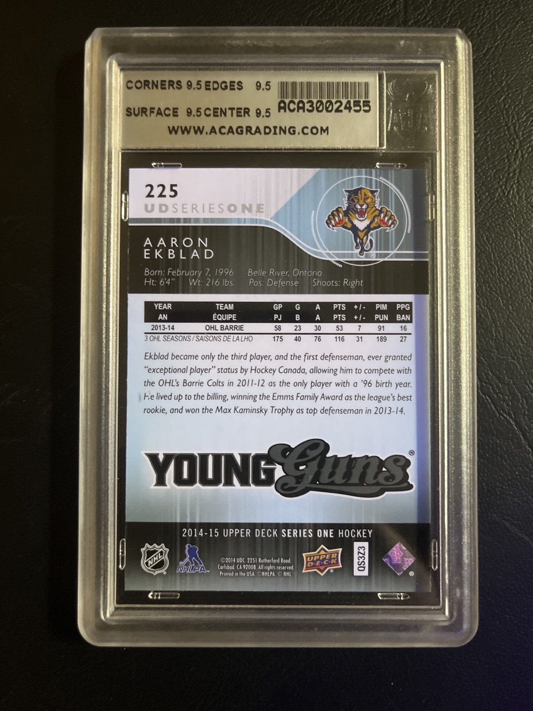 2014-15 UD Young Guns Aaron Ekblad Rookie Card #225 - Graded 9.5 - photo 2