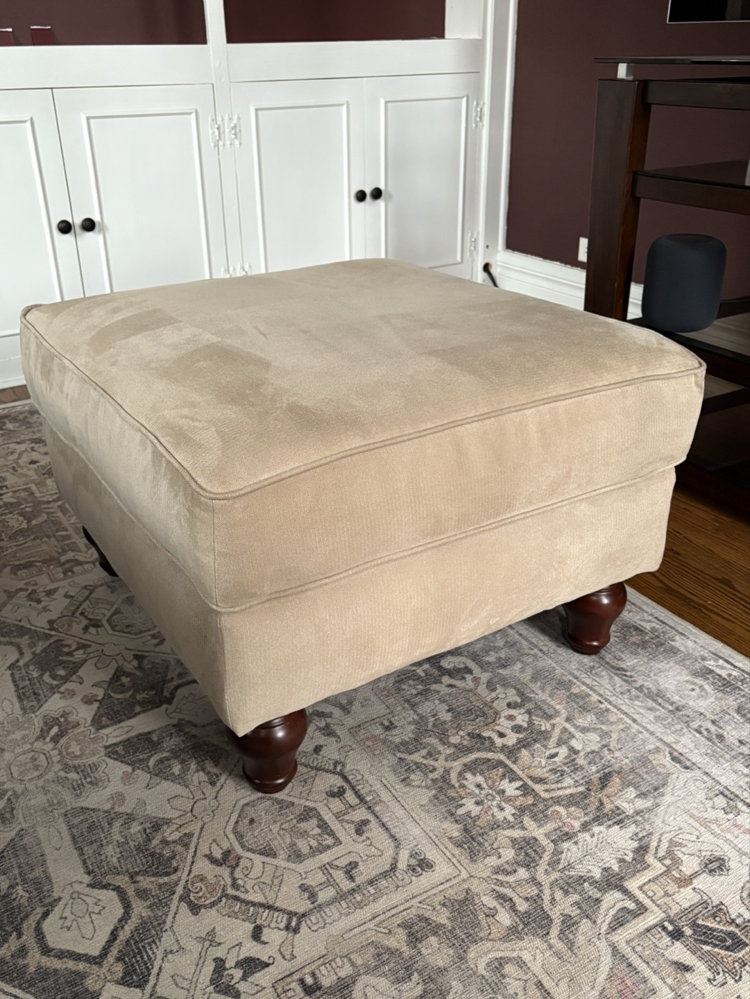 Beige Square Ottoman with Wood Legs - photo 2