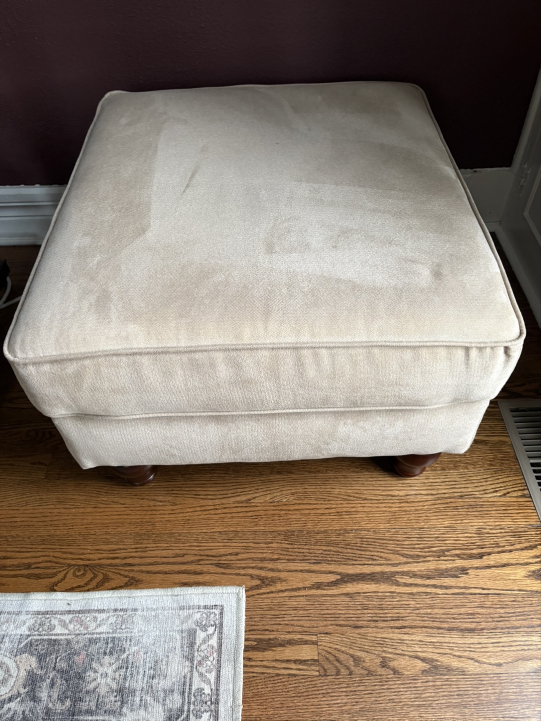 Beige Square Ottoman with Wood Legs - photo 3