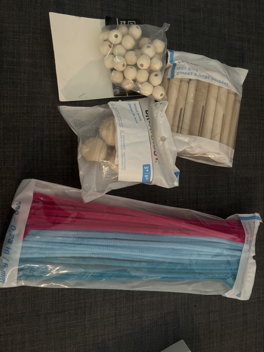 Craft Supplies Bundle: Beads, Doll Pins, Pipe Cleaners