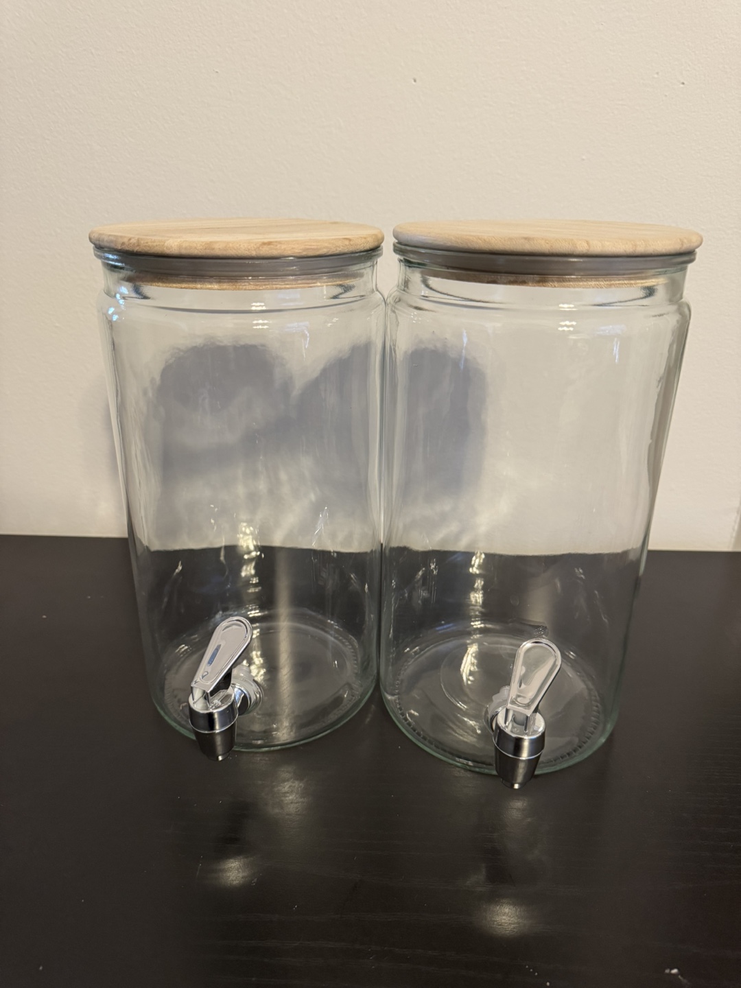 Glass Beverage Dispensers with Wooden Lids