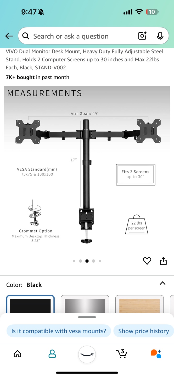 VIVO Dual Monitor Desk Mount Stand, Heavy Duty, Black - photo 5