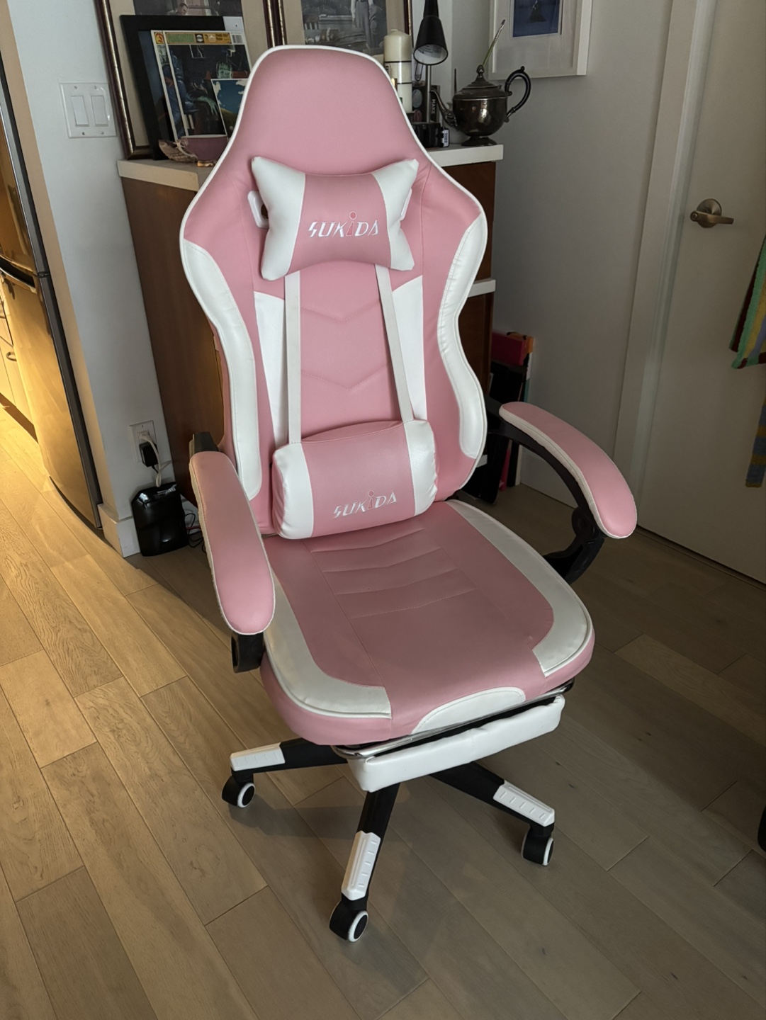 Sukida Pink and White Gaming Chair with Lumbar Support - photo 2