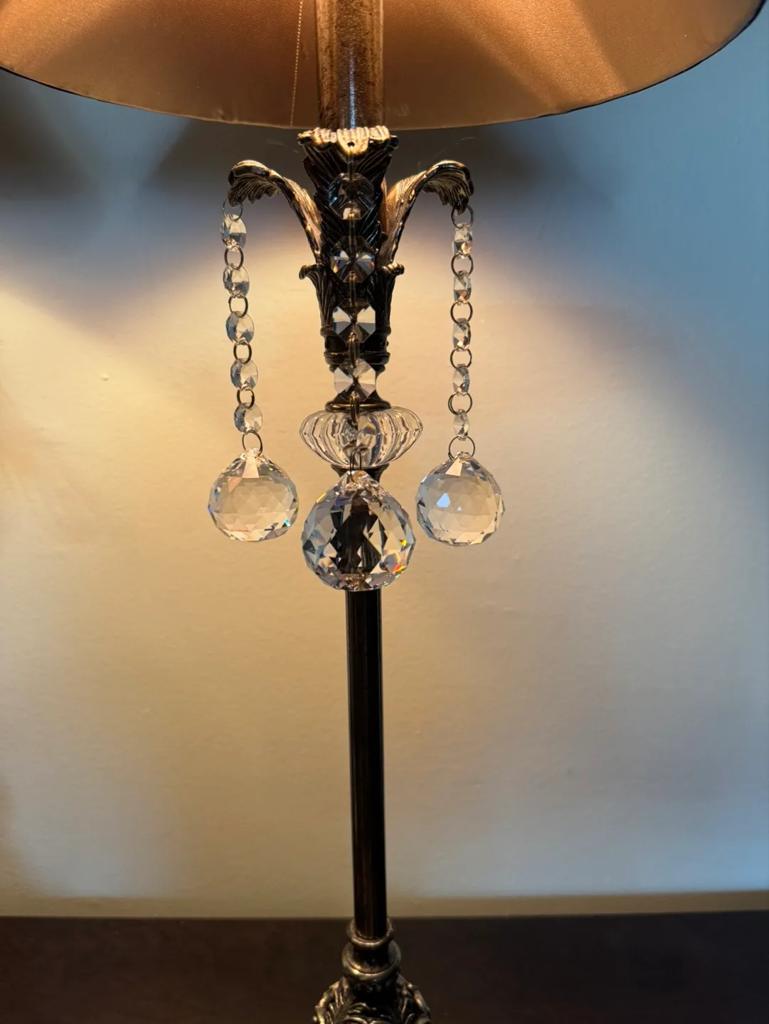 Pair of Elegant Crystal Accent Lamps with Black Shades image indicator(4)