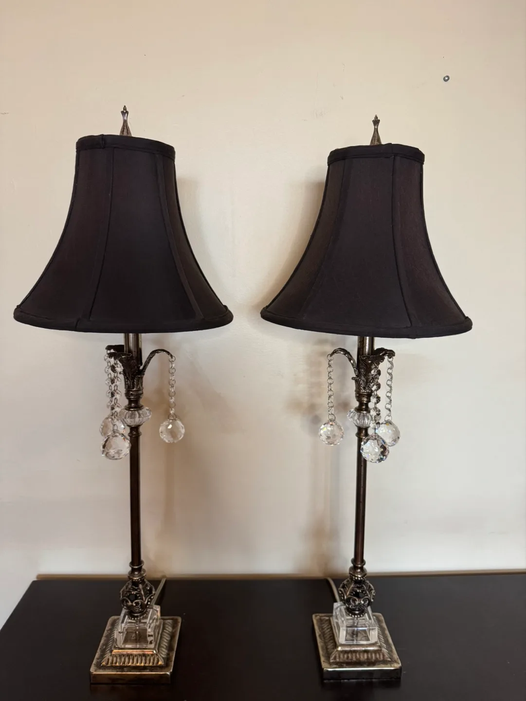 Pair of Elegant Crystal Accent Lamps with Black Shades image indicator(2)