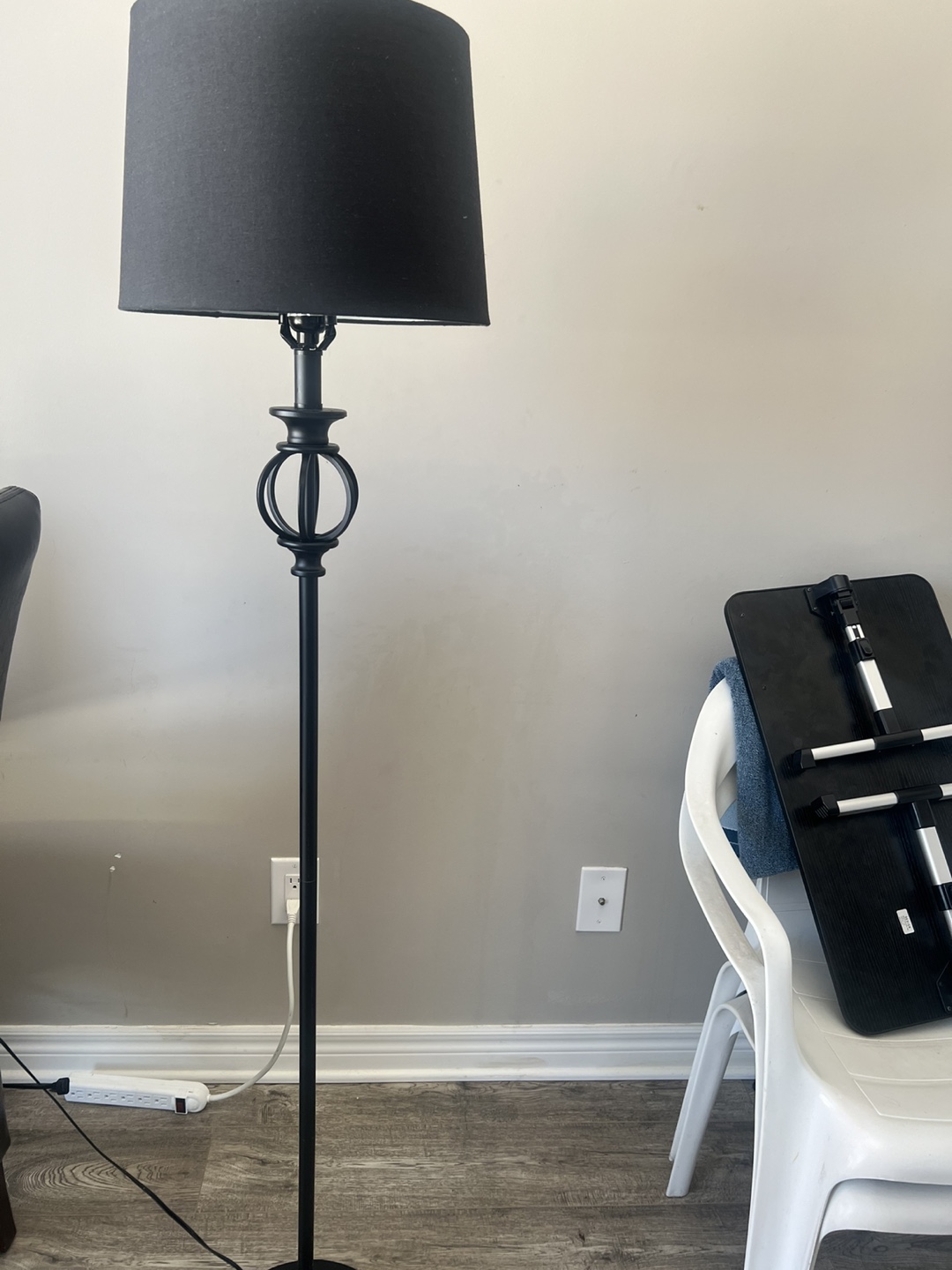 Black Floor Lamp with Fabric Shade - photo 2