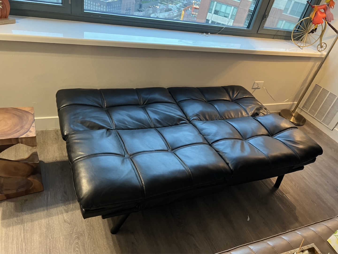 Black  Leather Futon Sofa Bed - photo 4