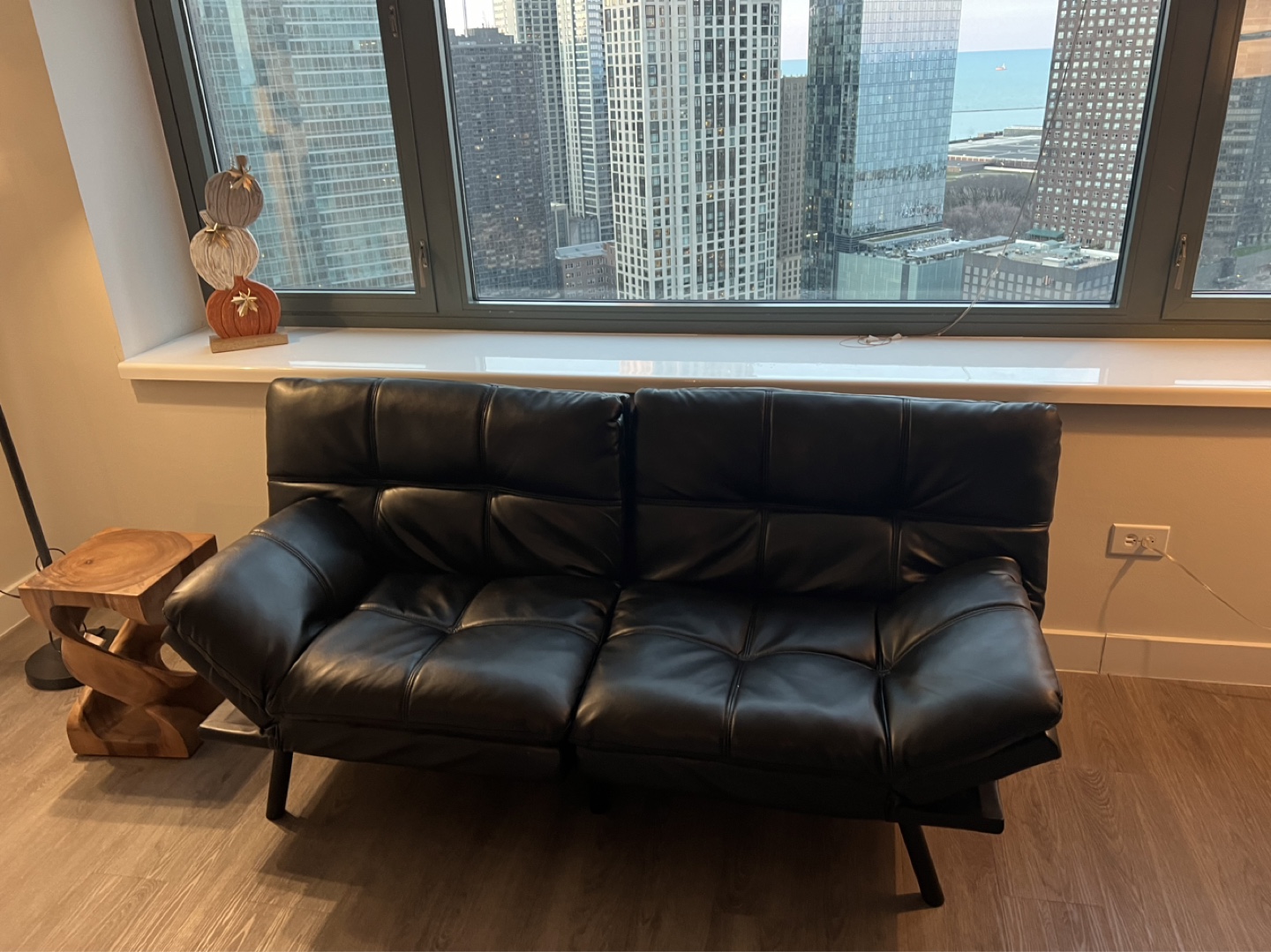 Black  Leather Futon Sofa Bed