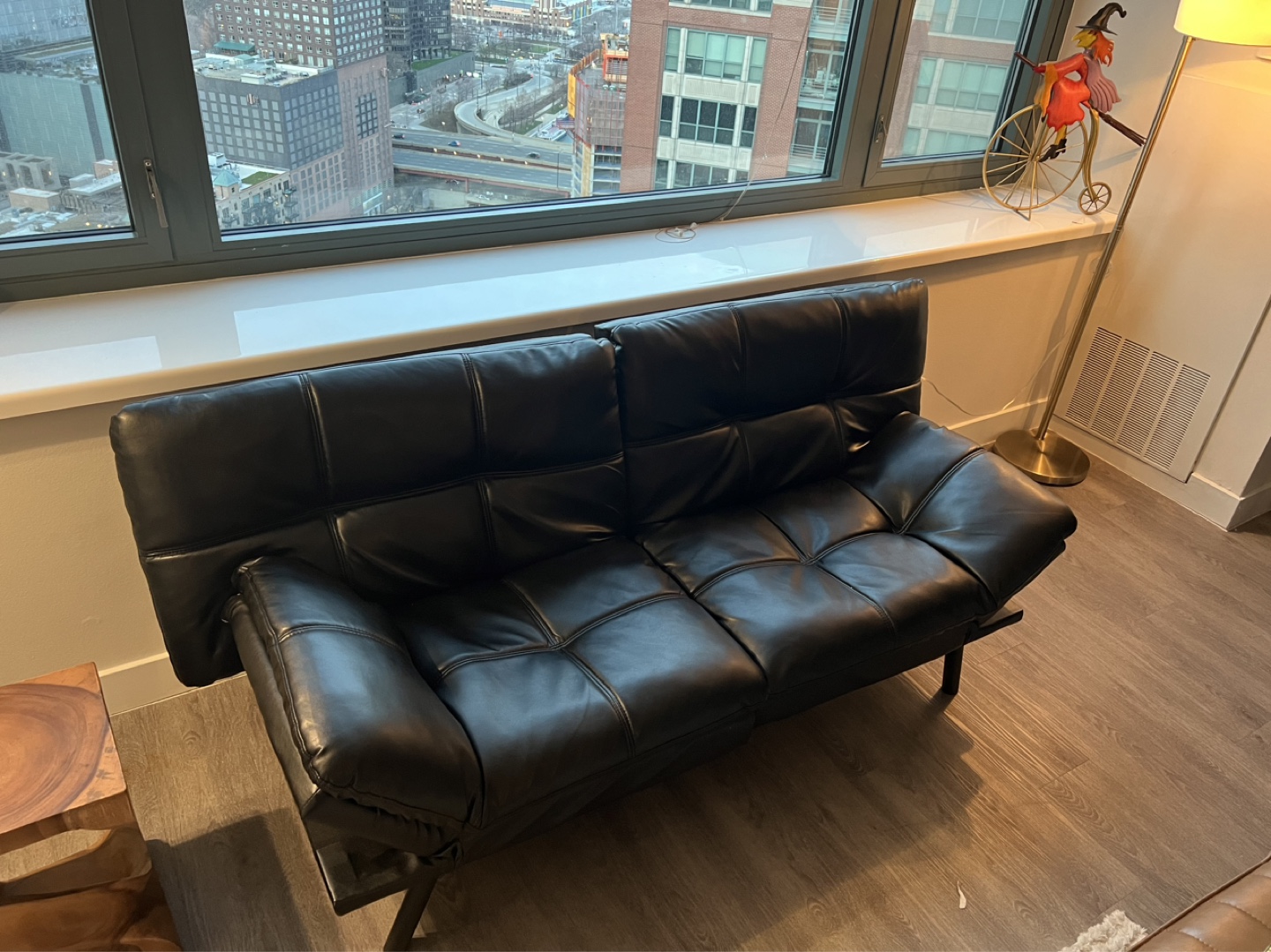 Black  Leather Futon Sofa Bed - photo 2