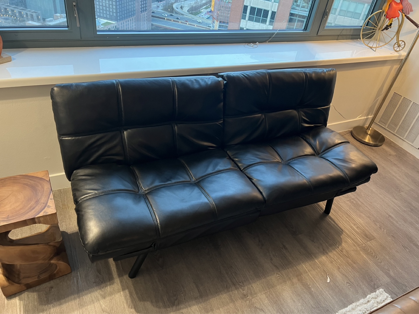 Black  Leather Futon Sofa Bed - photo 3