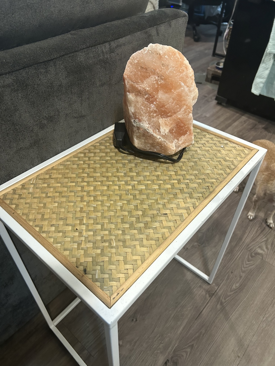White Metal and Rattan Side Table - photo 2