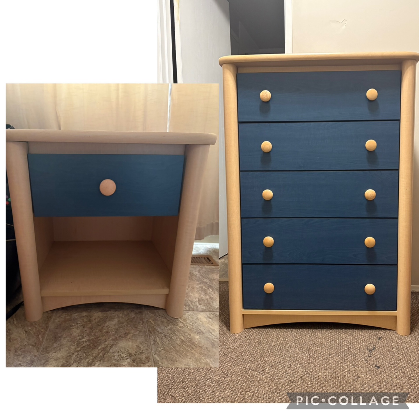 Kids' Bedroom Set: Nightstand and Five-Drawer Chest