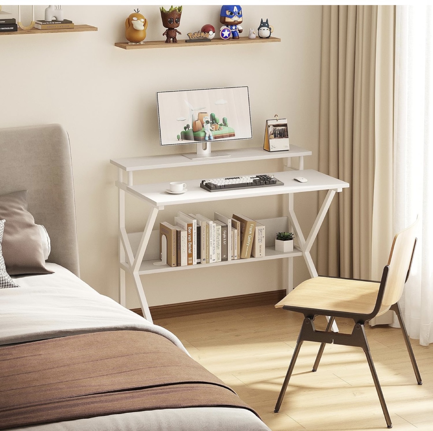 White Computer Desk with Shelf - photo 2