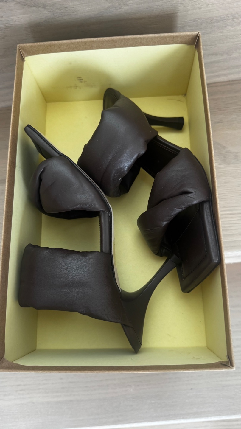 Alohas Twist Strap Coffee Brown Leather Heels - Size 37