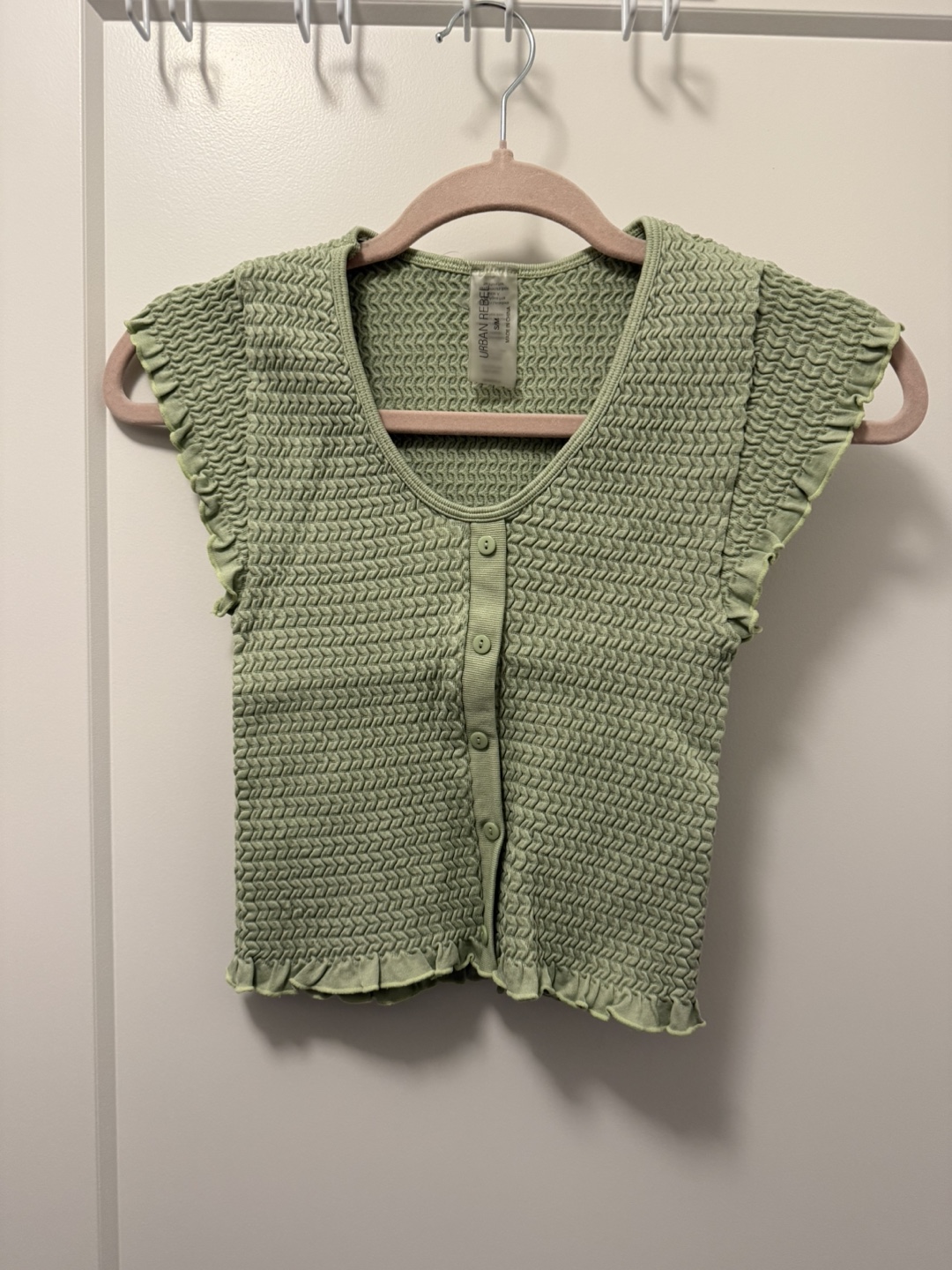 Sage Green Button-Up Crop Top - Size Small - photo 2