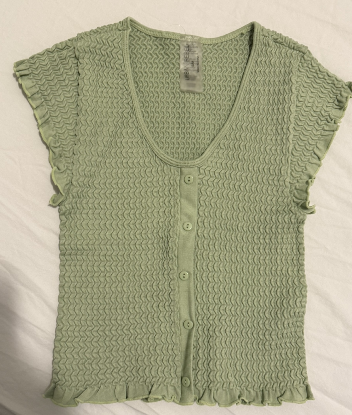 Sage Green Button-Up Crop Top - Size Small