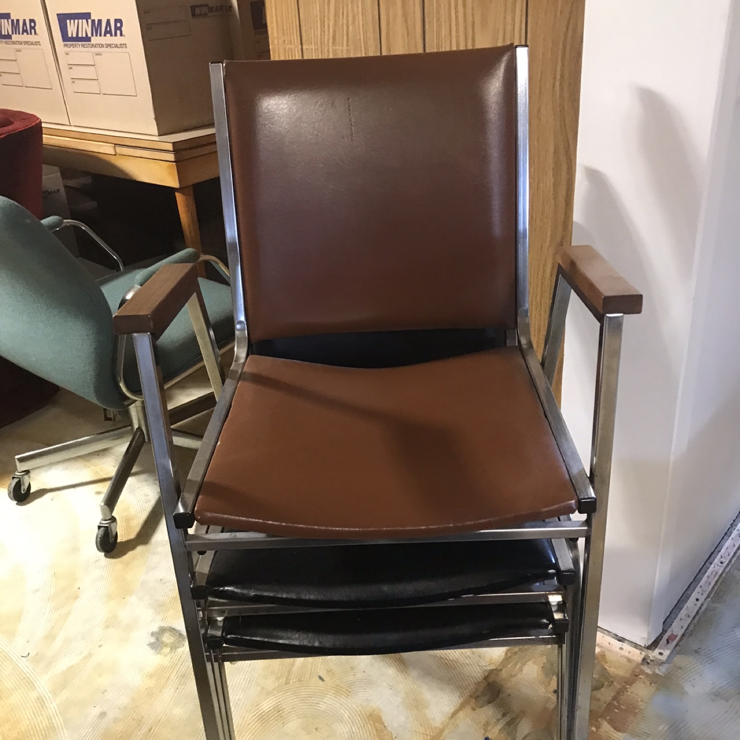 Vintage Stacking Chairs, Brown Vinyl