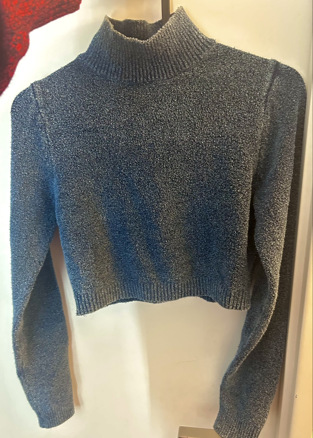 Blue Zara Mock Neck Cropped Sweater - photo 3