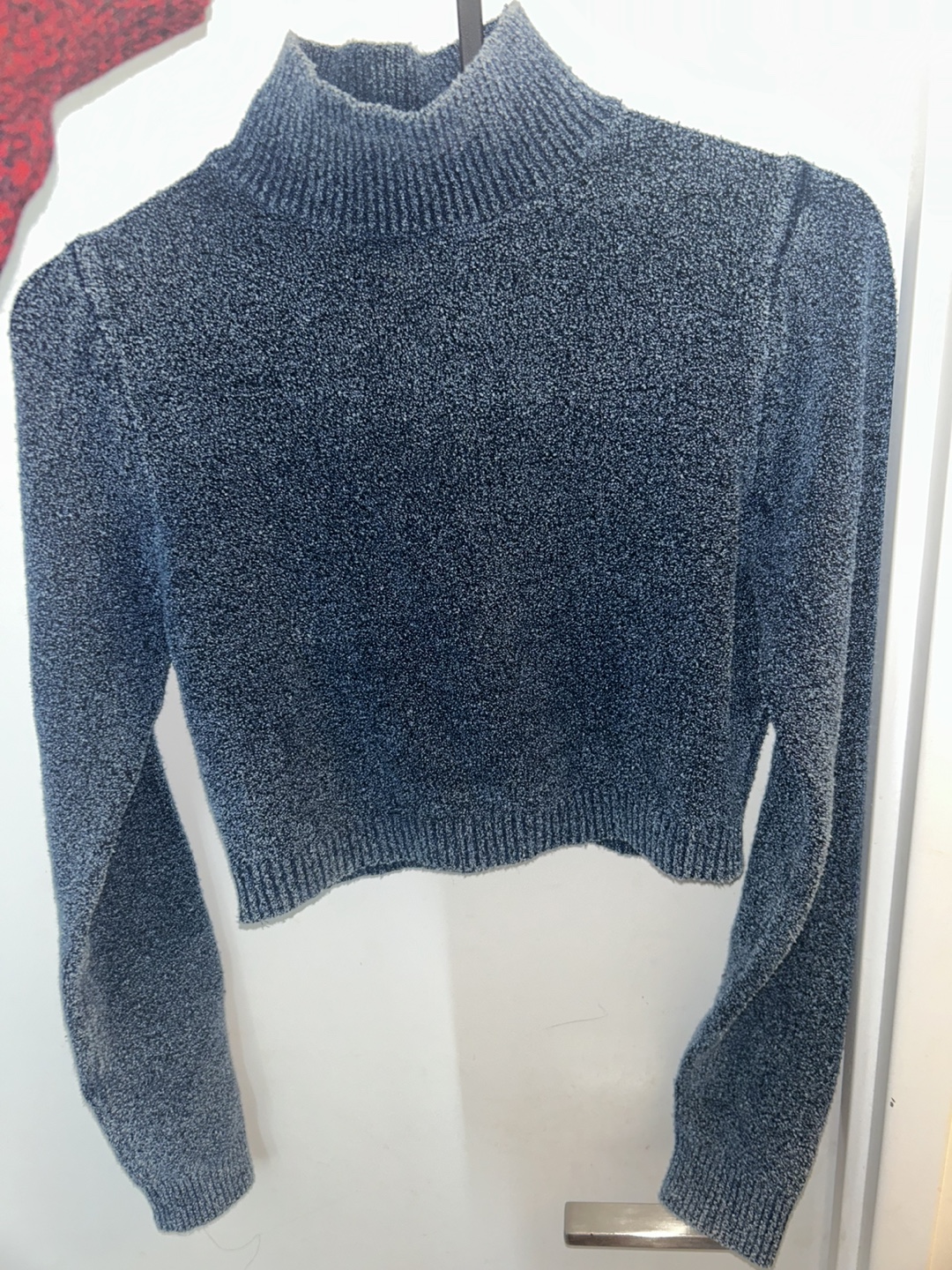 Blue Zara Mock Neck Cropped Sweater