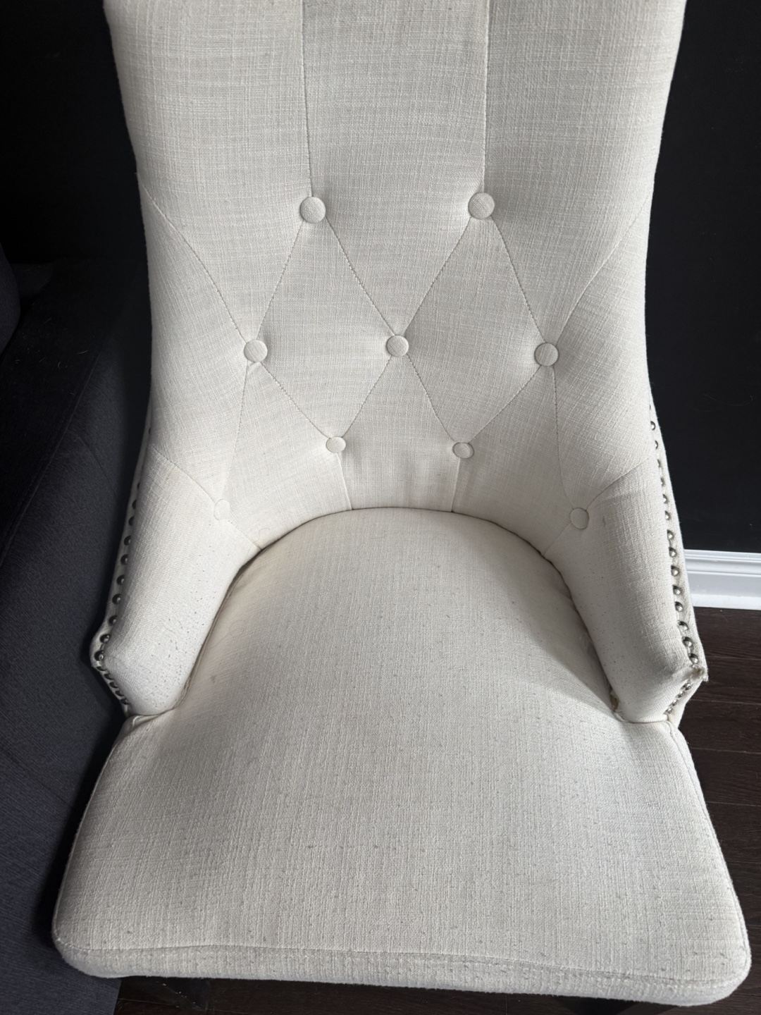 Off-White Upholstered Dining Chair with Nailhead Trim - photo 2